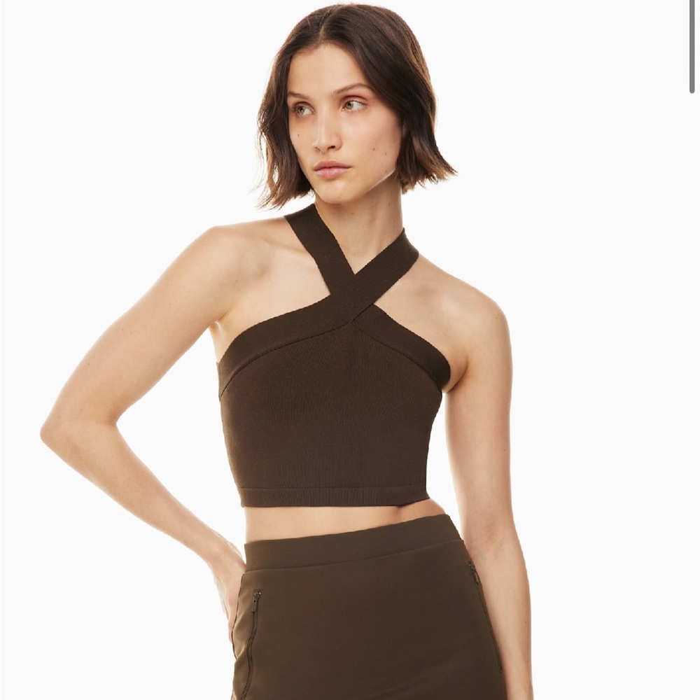 Aritzia Babaton Sculpt Knit Criss Cross Cropped Tank Top, M, Brown (Coffee Bean)